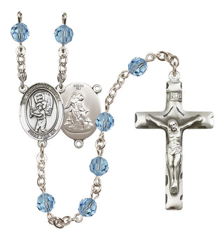 Sterling Silver 6mm Austrian Crystal Guardian Angel/Baseball Rosary in Aqua