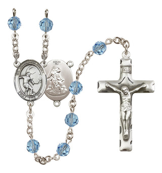 Sterling Silver 6mm Austrian Crystal Guardian Angel/Soccer Rosary in Aqua