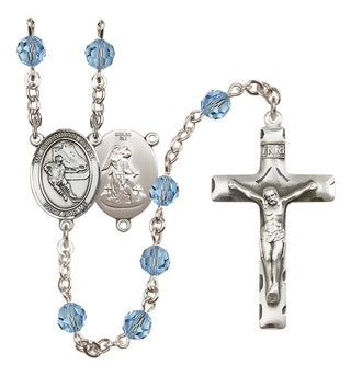 Sterling Silver 6mm Austrian Crystal Guardian Angel/Hockey Rosary in Aqua