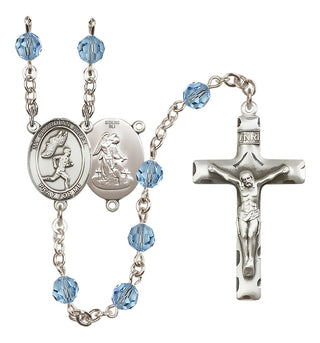 Sterling Silver 6mm Austrian Crystal Guardian Angel/Track&Field-Men Rosary in Aqua