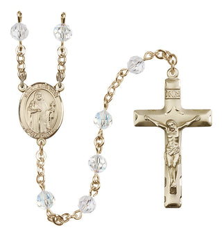 14 Karat Gold-Filled 6mm Austrian Crystal Saint Brendan the Navigator Rosary in Crystal