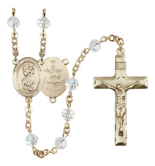 14 Karat Gold-Filled 6mm Austrian Crystal Saint Christopher / Army Rosary in Crystal