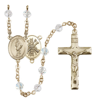 14 Karat Gold-Filled 6mm Austrian Crystal Saint Florian/Firefighter Rosary in Crystal