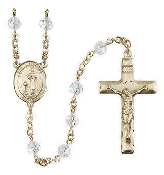 14 Karat Gold-Filled 6mm Austrian Crystal Saint Genesius of Rome Rosary in Crystal