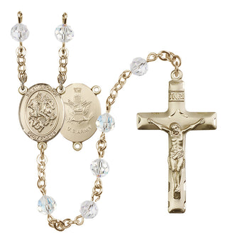 14 Karat Gold-Filled 6mm Austrian Crystal Saint George / Army Rosary in Crystal