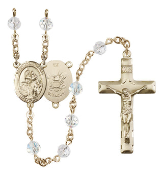 14 Karat Gold-Filled 6mm Austrian Crystal Saint Joan of Arc / Navy Rosary in Crystal