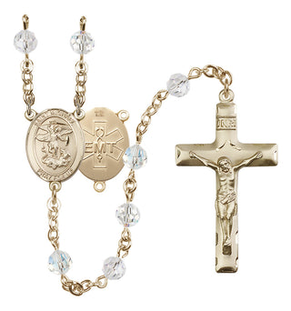 14 Karat Gold-Filled 6mm Austrian Crystal Saint Michael / EMT Rosary in Crystal