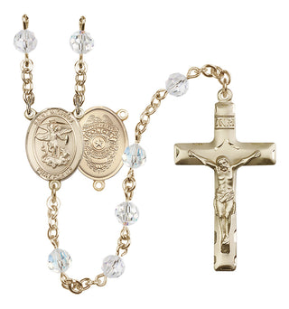 14 Karat Gold-Filled 6mm Austrian Crystal Saint Michael the Archangel/Policeman Rosary in Crystal