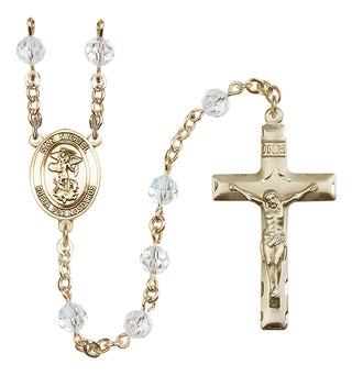 14 Karat Gold-Filled 6mm Austrian Crystal San Miguel Arcangel Rosary in Crystal