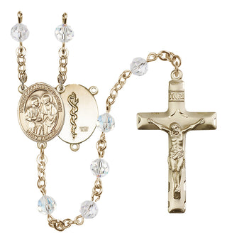 14 Karat Gold-Filled 6mm Austrian Crystal Saints Cosmas & Damian / Doctors Rosary in Crystal