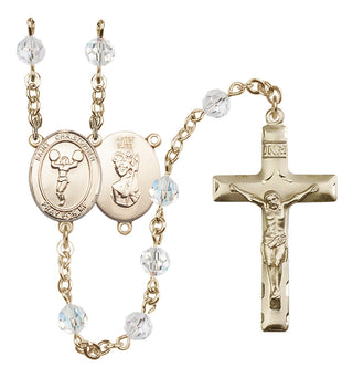 14 Karat Gold-Filled 6mm Austrian Crystal Saint Christopher/Cheerleading Rosary in Crystal