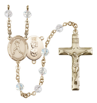 14 Karat Gold-Filled 6mm Austrian Crystal Saint Christopher/Softball Rosary in Crystal