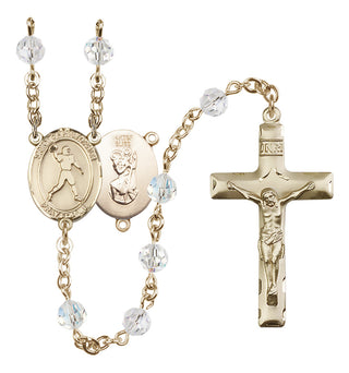 14 Karat Gold-Filled 6mm Austrian Crystal Saint Christopher/Football Rosary in Crystal
