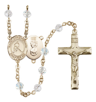 14 Karat Gold-Filled 6mm Austrian Crystal Saint Christopher/Ice Hockey Rosary in Crystal