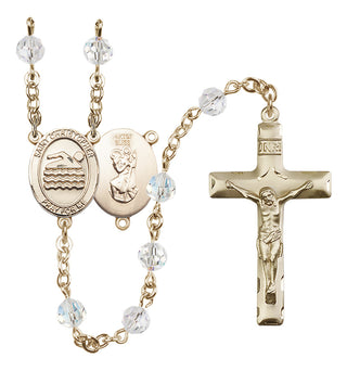 14 Karat Gold-Filled 6mm Austrian Crystal Saint Christopher/Swimming Rosary in Crystal