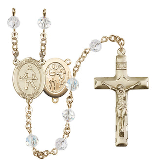 14 Karat Gold-Filled 6mm Austrian Crystal Saint Sebastian/Field Hockey Rosary in Crystal