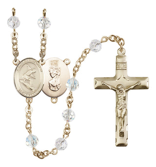 14 Karat Gold-Filled 6mm Austrian Crystal Saint Christopher/Surfing Rosary in Crystal