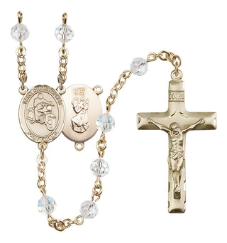 14 Karat Gold-Filled 6mm Austrian Crystal Saint Christopher/Motorcycle Rosary in Crystal