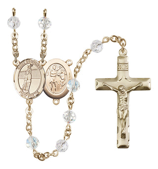 14 Karat Gold-Filled 6mm Austrian Crystal Saint Sebastian / Volleyball Rosary in Crystal