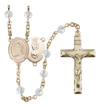 14 Karat Gold-Filled 6mm Austrian Crystal Saint Christopher / Skiing Rosary in Crystal