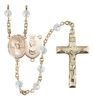 14 Karat Gold-Filled 6mm Austrian Crystal Saint Christopher/Water Polo Men Rosary in Crystal