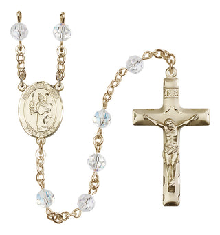 14 Karat Gold-Filled 6mm Austrian Crystal Saint Uriel the Archangel Rosary in Crystal