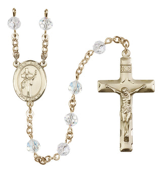 14 Karat Gold-Filled 6mm Austrian Crystal Saint Aidan of Lindesfarne Rosary in Crystal