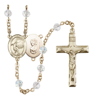 14 Karat Gold-Filled 6mm Austrian Crystal Saint Christopher / Football Rosary in Crystal