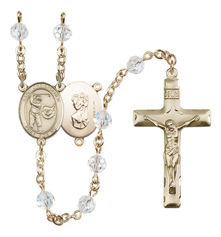 14 Karat Gold-Filled 6mm Austrian Crystal Saint Christopher/Golf Rosary in Crystal