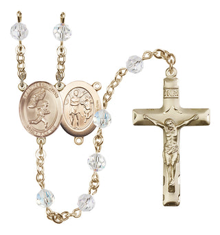 14 Karat Gold-Filled 6mm Austrian Crystal Saint Sebastian /Track&Field-Men Rosary in Crystal