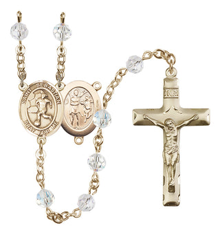 14 Karat Gold-Filled 6mm Austrian Crystal Saint Sebastian/Soccer-Women Rosary in Crystal