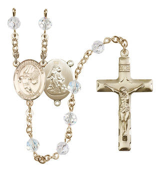 14 Karat Gold-Filled 6mm Austrian Crystal Guardian Angel/Basketball Rosary in Crystal