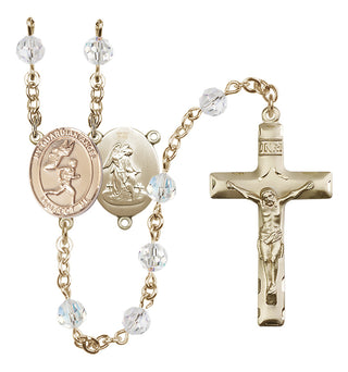 14 Karat Gold-Filled 6mm Austrian Crystal Guardian Angel/Track&Field-Men Rosary in Crystal