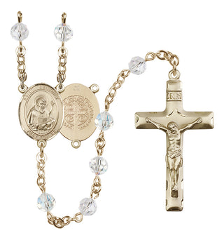 14 Karat Gold 6mm Austrian Crystal Saint Benedict Rosary in Crystal
