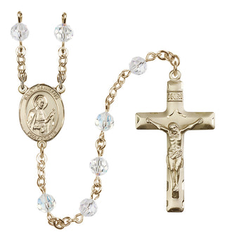 14 Karat Gold 6mm Austrian Crystal Saint Camillus of Lellis Rosary in Crystal