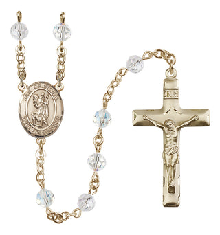 14 Karat Gold 6mm Austrian Crystal San Cristobal Rosary in Crystal