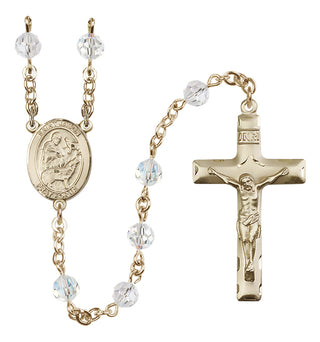 14 Karat Gold 6mm Austrian Crystal Saint Jason Rosary in Crystal