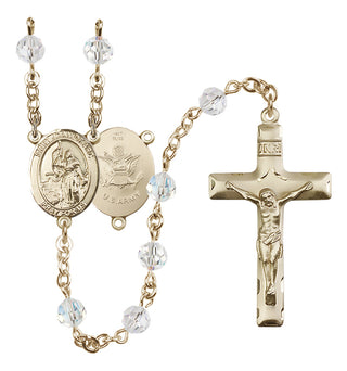 14 Karat Gold 6mm Austrian Crystal Saint Joan of Arc / Army Rosary in Crystal