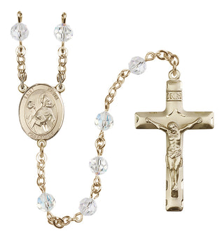14 Karat Gold 6mm Austrian Crystal Saint Kevin Rosary in Crystal