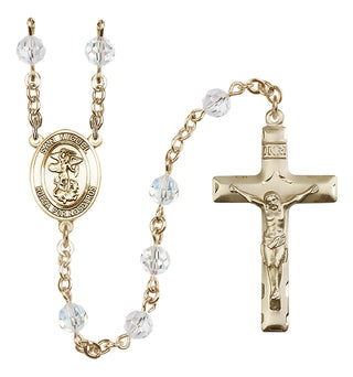 14 Karat Gold 6mm Austrian Crystal San Miguel Arcangel Rosary in Crystal