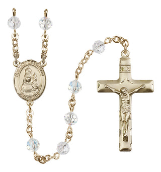 14 Karat Gold 6mm Austrian Crystal Our Lady of Loretto Rosary in Crystal