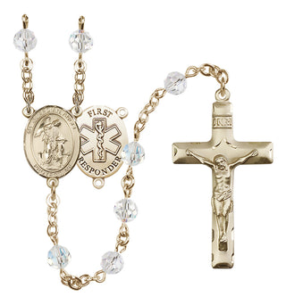 14 Karat Gold 6mm Austrian Crystal Guardian Angel/1st Responders Rosary in Crystal