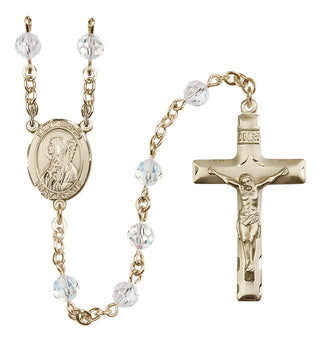 14 Karat Gold 6mm Austrian Crystal Saint Brigid of Ireland Rosary in Crystal