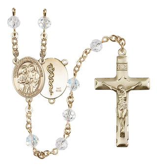 14 Karat Gold 6mm Austrian Crystal Saints Cosmas & Damian / Doctors Rosary in Crystal
