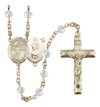 14 Karat Gold 6mm Austrian Crystal Saint Christopher/Volleyball Rosary in Crystal