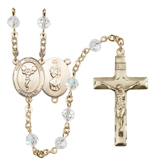 14 Karat Gold 6mm Austrian Crystal Saint Christopher/Cheerleading Rosary in Crystal