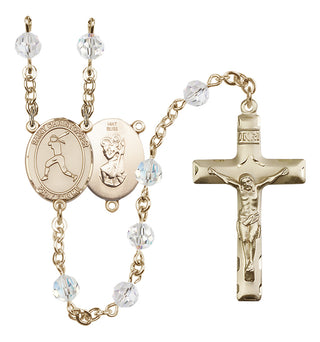 14 Karat Gold 6mm Austrian Crystal Saint Christopher/Softball Rosary in Crystal