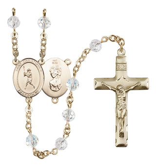 14 Karat Gold 6mm Austrian Crystal Saint Christopher/Baseball Rosary in Crystal