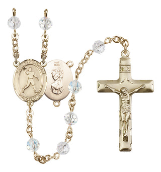 14 Karat Gold 6mm Austrian Crystal Saint Christopher/Football Rosary in Crystal