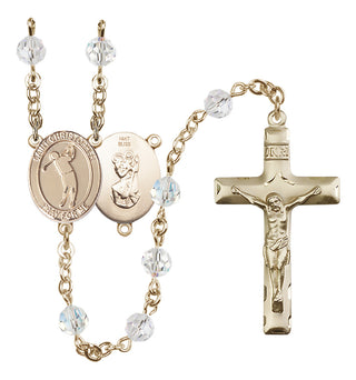 14 Karat Gold 6mm Austrian Crystal Saint Christopher/Golf Rosary in Crystal